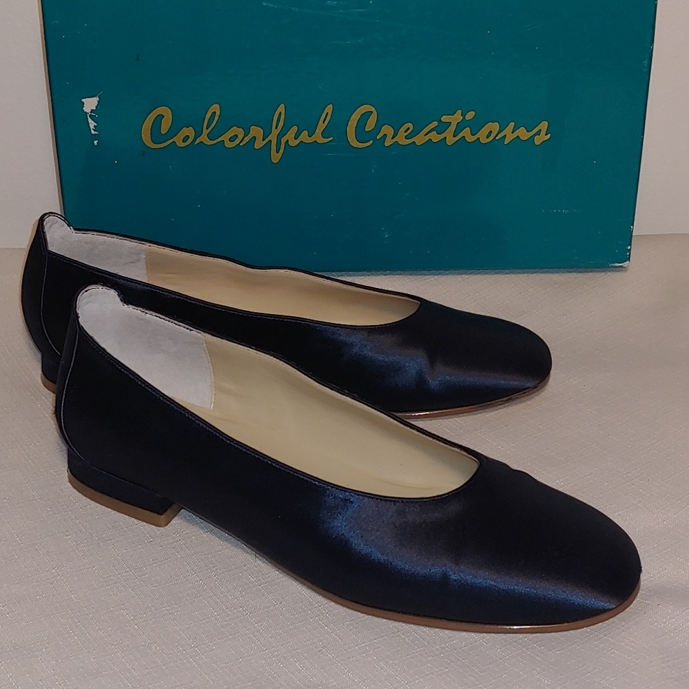 Colorful Creations Navy Blue Satin Shoes, Sz. 6.5B